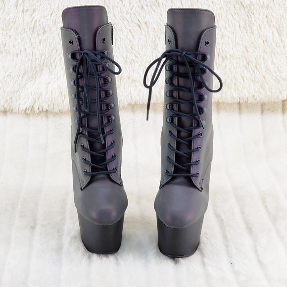 Reflective Platform 7" High Heel Ankle Boots - Picture 9 of 16